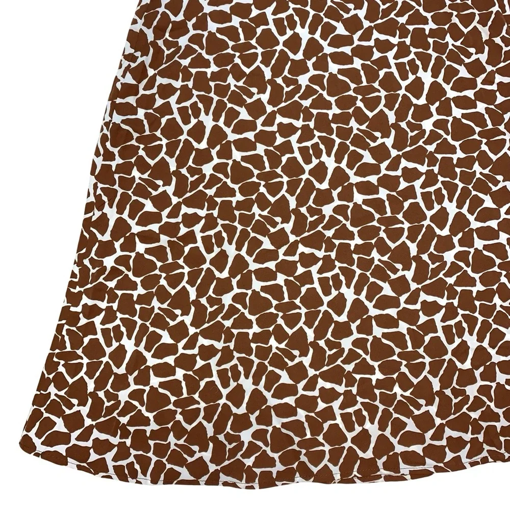 Giraffe Print Midi Skirt Animal Silky Size 12 XL Slit Statement Spring Office